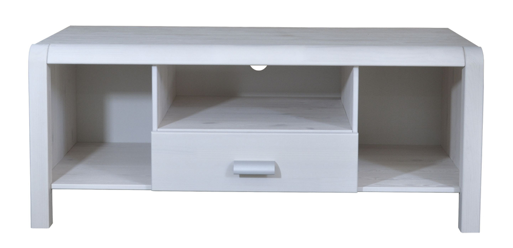 Тумба под телевизор 120х49х58 Мадейра из массива сосны с ящиком, на ножках, белая
