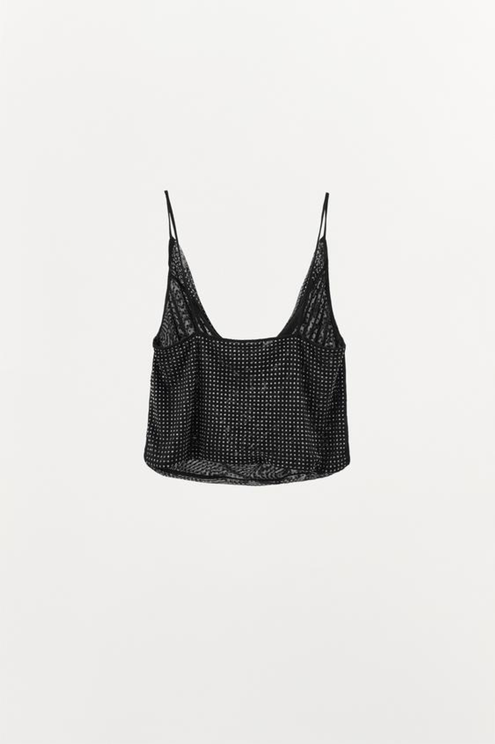 ZARA КРОП-ТОП ИЗ ПОЛУПРОЗРАЧНОЙ ТКАНИ СО СТРАЗАМИ, ЧЕРНЫЙ