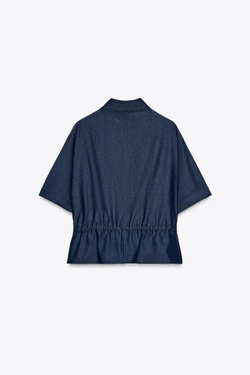 ZARA РУБАШКА САФАРИ СО ШНУРКОМ, СИНИЙ