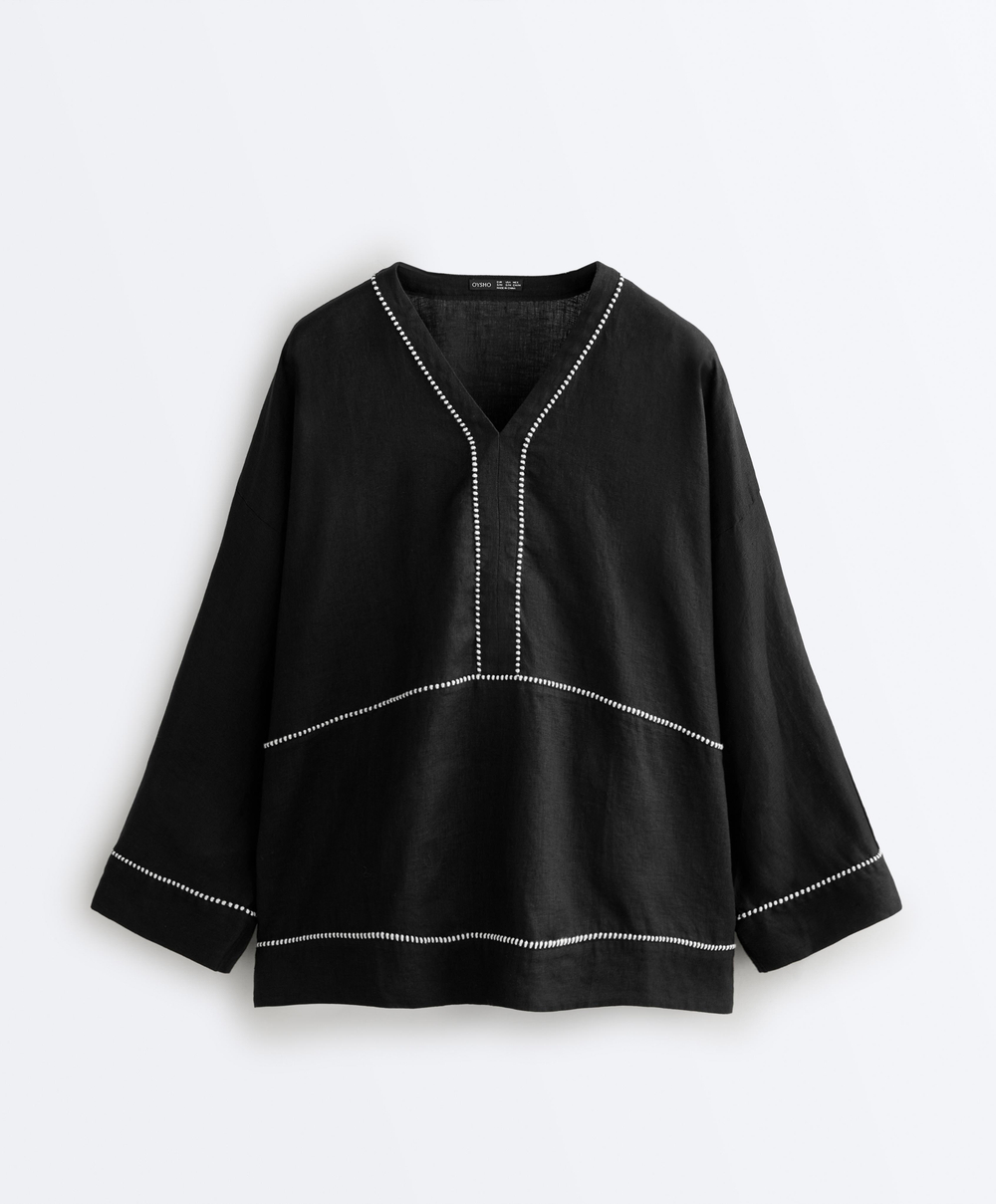 Oysho Рубашка из 100% льна, черный