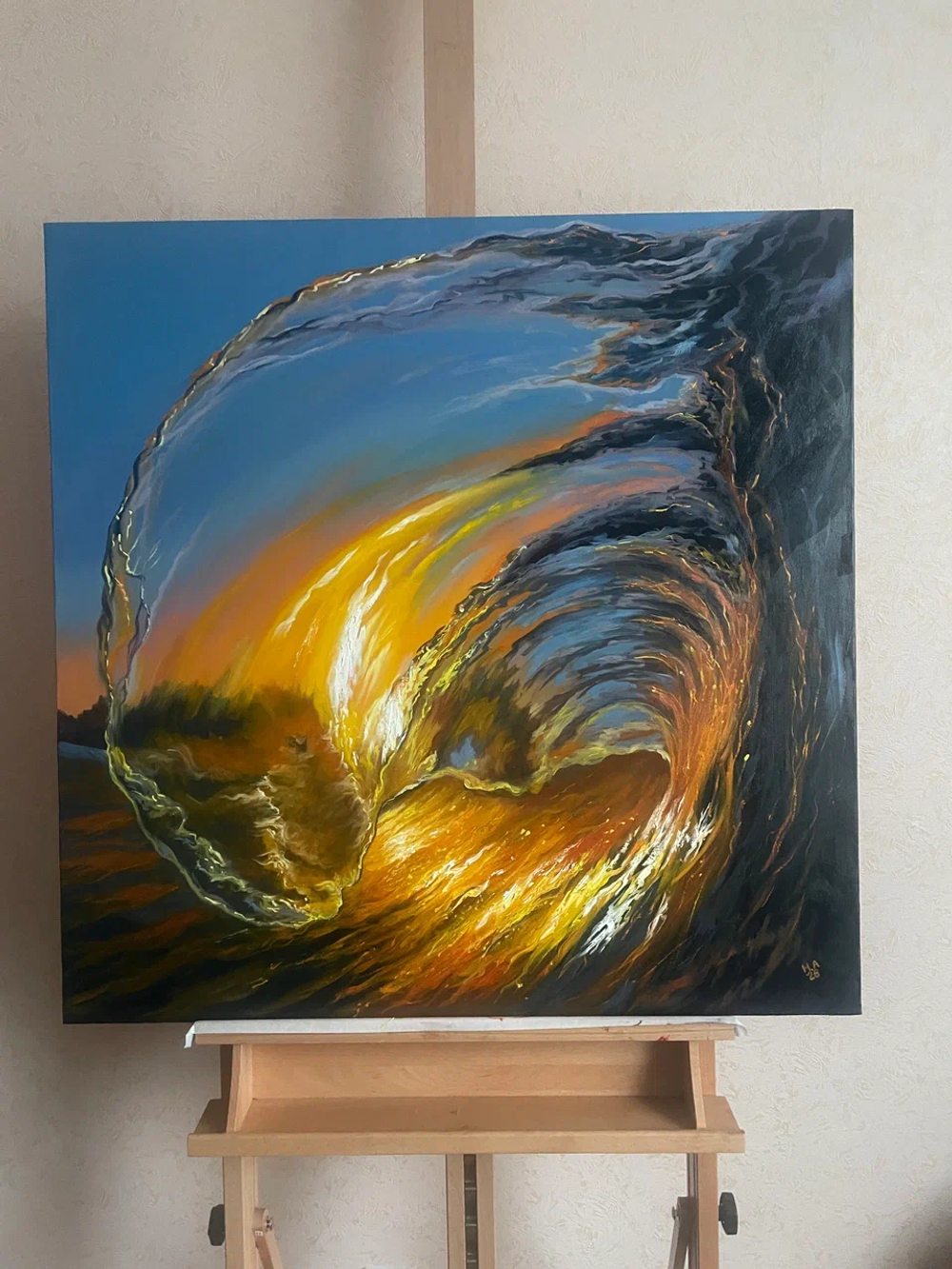 Картина маслом на холсте "Прозрачная волна" 80х80 см. Деревянный подрамник. Художник Наталия Осадчук