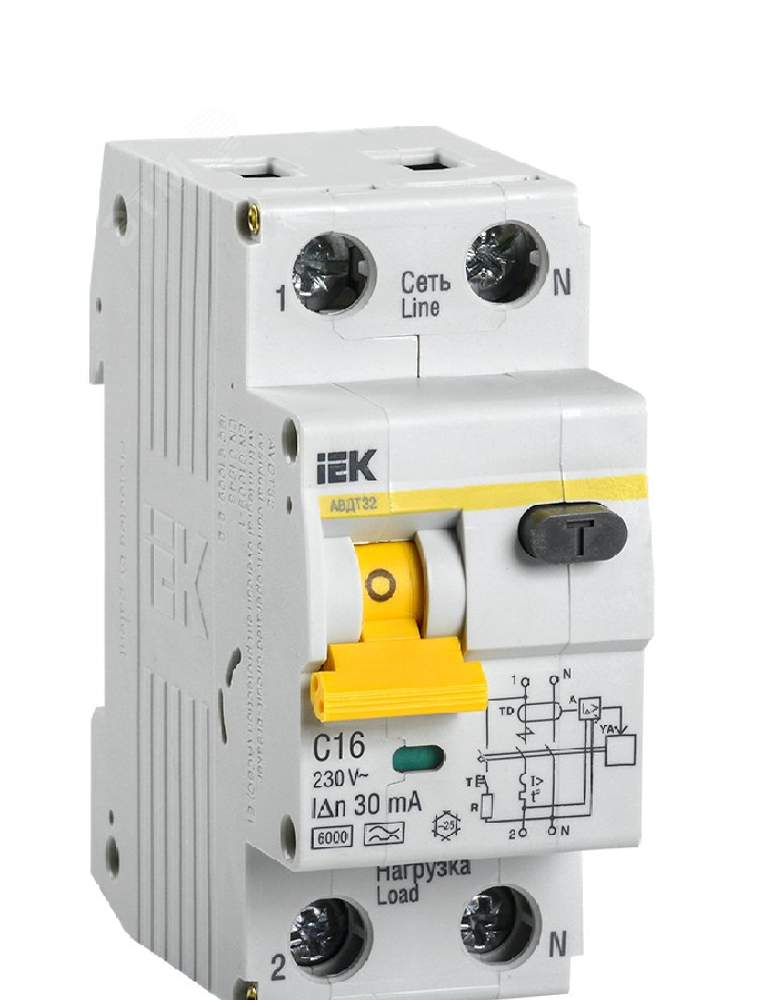 Автоматический выключатель дифференциального тока АВДТ-32 1п+N 16А 30мА С(Электронный) MAD22-5-016-C-30 IEK