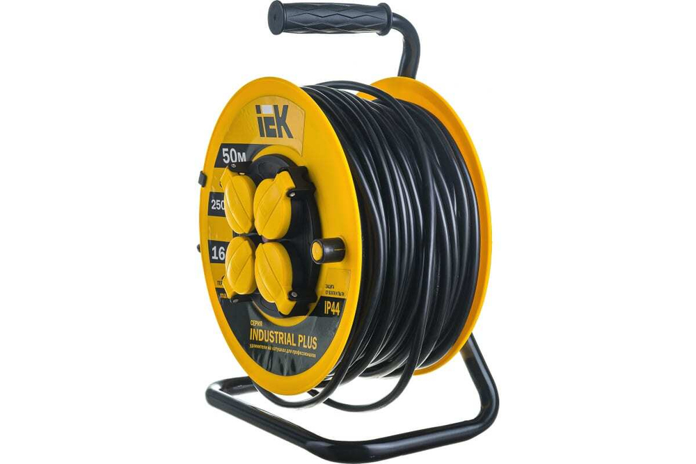 Удлинитель силовой на катушке с термозащитой 4 места 3500Вт 50м 3х1,5мм2 IP44 INDUSTRIAL PLUS IEK