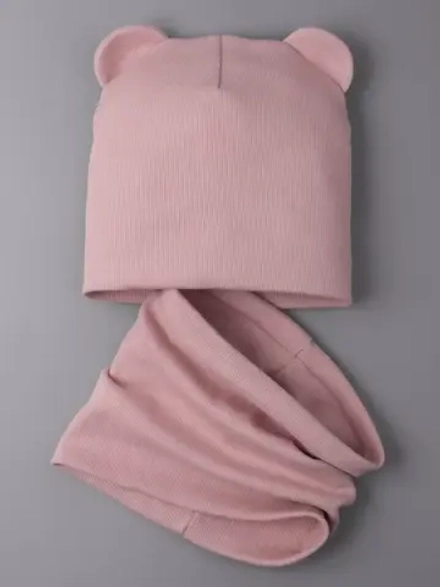 Шапка для девочки с ушками и снуд на осень