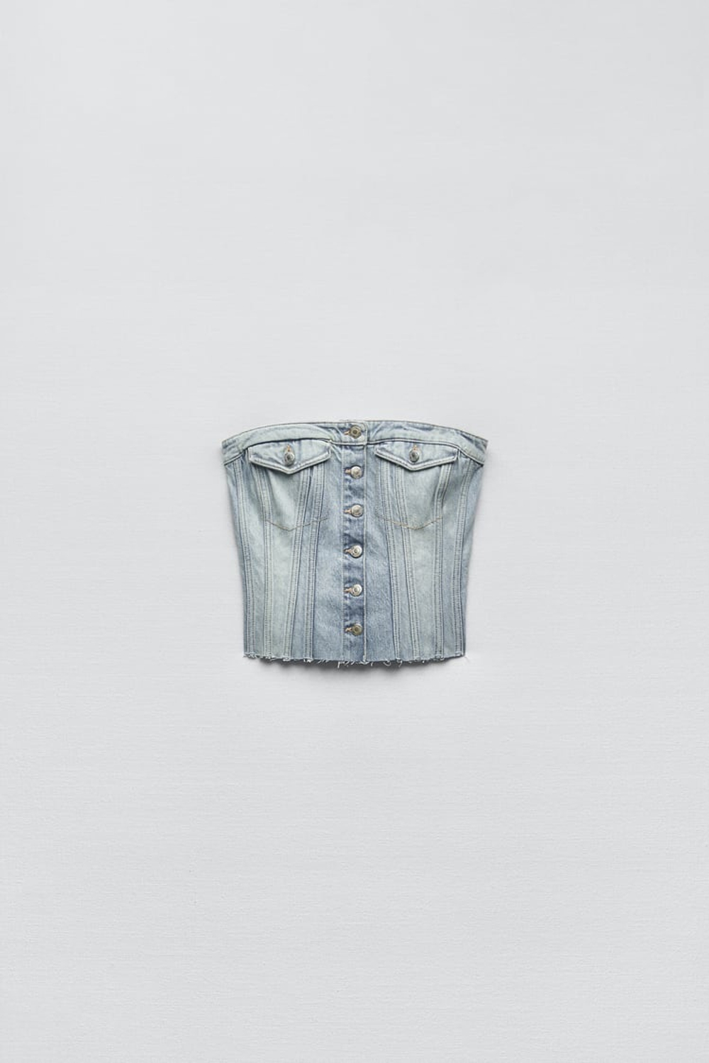 ZARA ДЖИНСОВЫЙ ТОП В БЕЛЬЕВОМ СТИЛЕ TRF, ГОЛУБОЙ