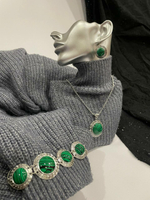 Комплект бижутерии. Подвеска, серьги, браслет с малахитовыми вставками "Малахит" Форма "Круг"