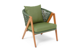 "Амстердам" кресло плетеное из роупа, каркас алюминий, роуп зеленый круглый, ткань зеленая