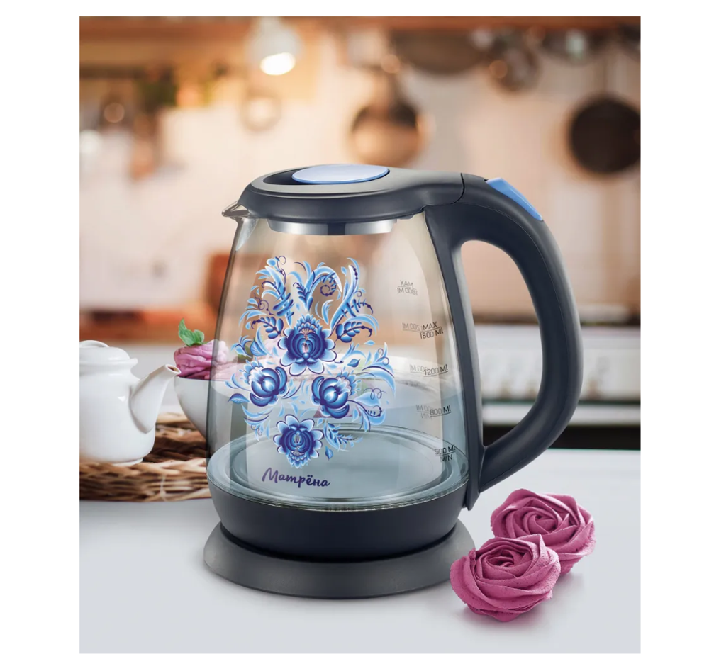 Чайник Матрёна МА-008 "гжель" стекло