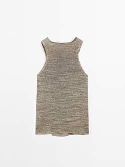 Massimo Dutti Двубортный топ из льняной смеси с воротником-халтер, серый