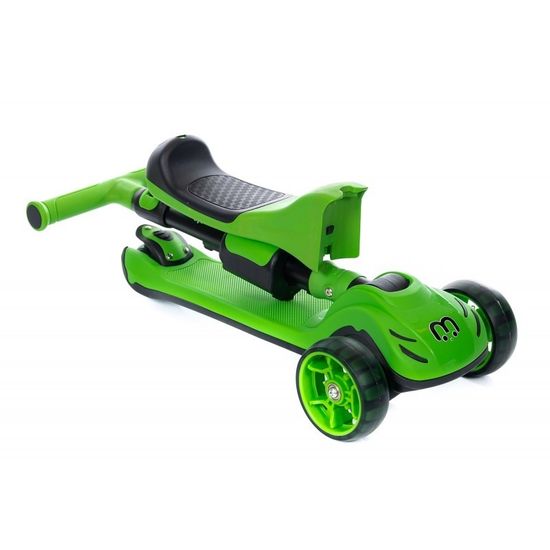 Самокат-беговел 3 в 1 Scooter Micar Transformer складной со светящимися колесами, сиденьем и родительской ручкой зеленый