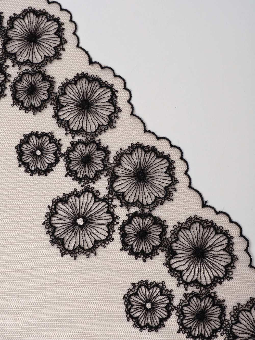 Кружево вышивка на сетке, цвет автозагар с черным, ширина 21 см, 2 стороны