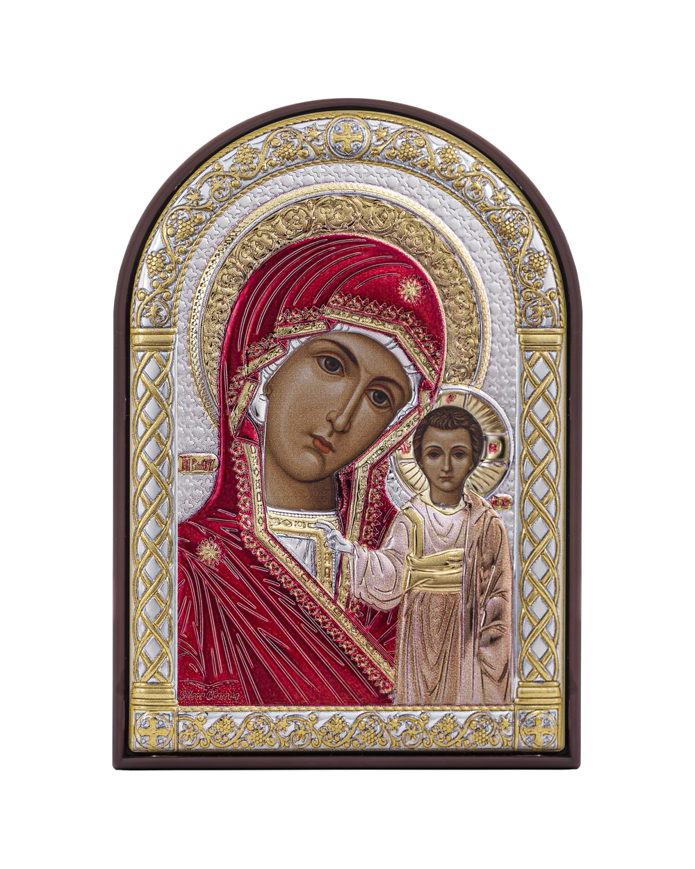 Казаская БМ, икона арочная, пластик коричневый, эмаль 48x68