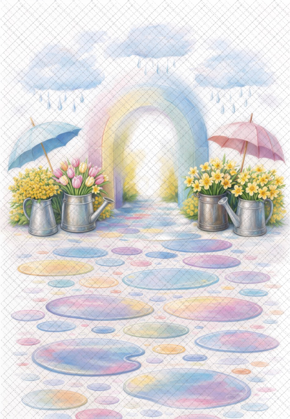 Дет сад облака и зонтики - фон неопреновый