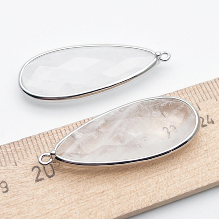 Подвеска Капля с огранкой, белый кварц, цвет серебро, размер 37*16 мм, цена за 1 шт