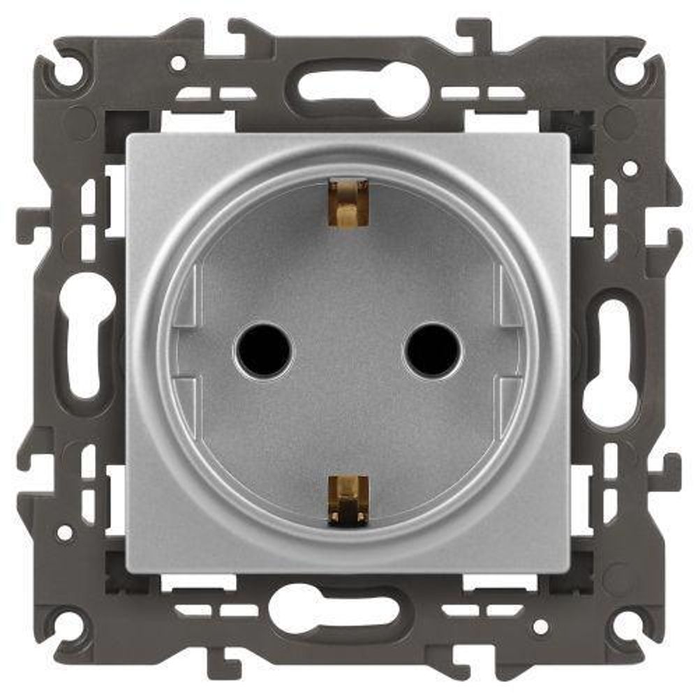 Розетка 1-м СП Эра Elegance 14-2101-03 16А IP20 16AX 250В 2P+E Schuko алюм. Эра Б0034266