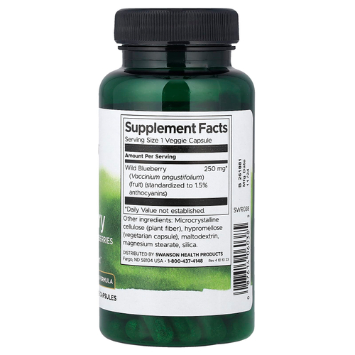 Swanson, дикорастущая голубика с цельными ягодами дикой голубики, 250 мг, 90 растительных капсул