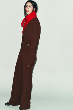 ZARA ШИРОКИЕ ФАКТУРНЫЕ БРЮКИ, КОРИЧНЕВЫЙ