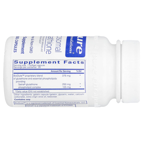 Pure Encapsulations, Липосомальный глутатион, 30 мягких капсул (375 мг в каждой капсуле)