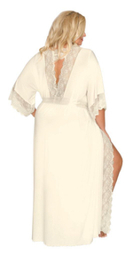 Длинный пеньюар plus size с изящным кружевом и атласным поясом (Размер: 6X) (Цвет: черный)