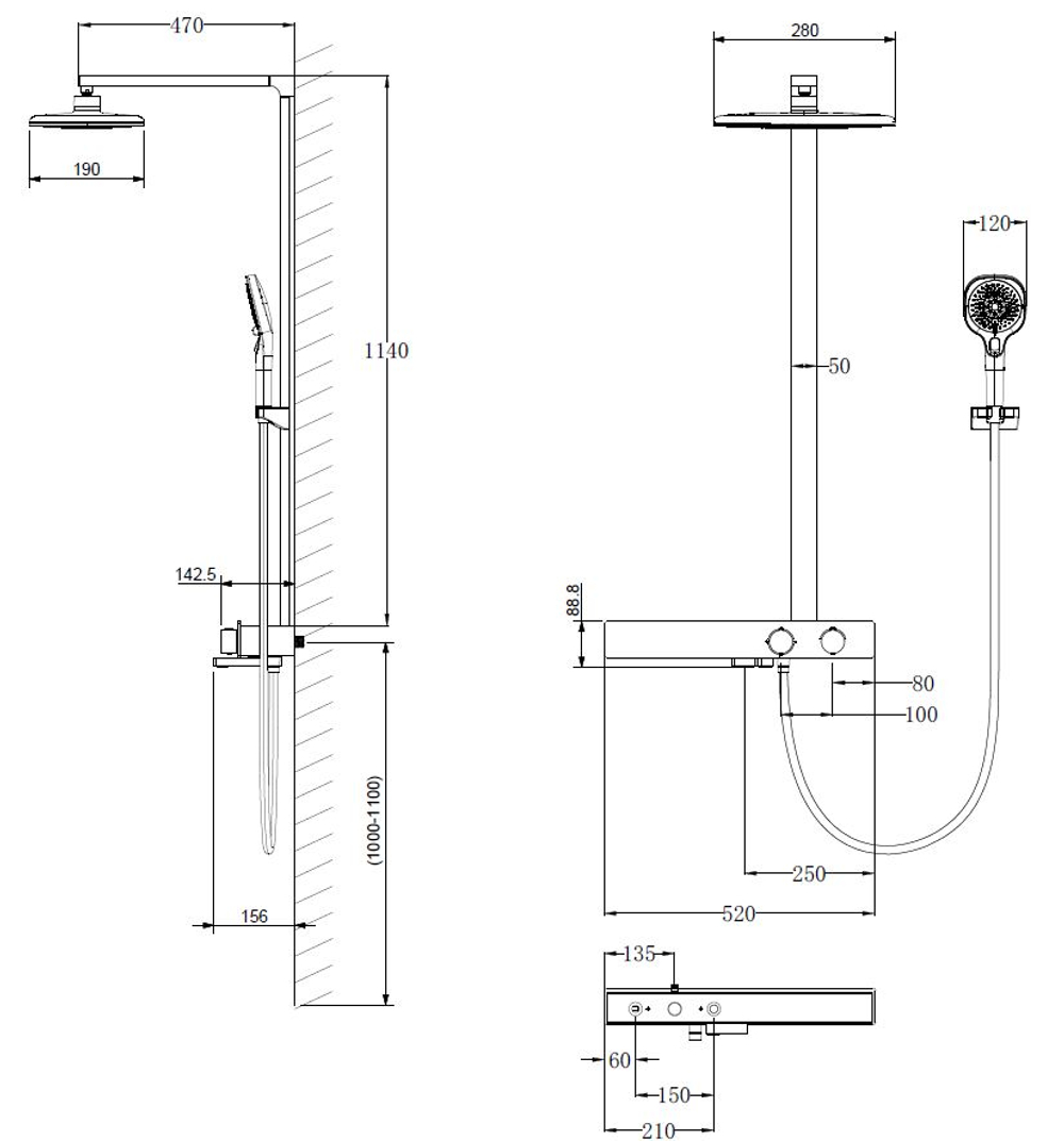 Душевая стойка Vincea Inspire VSFS-3I13TMB термостатическая с изливом, черный