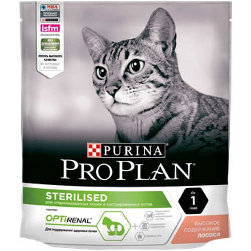 Purina Pro Plan Sterilised Сухой корм для стерилизованных кошек с лососем поддержание здоровья почек, 400 г