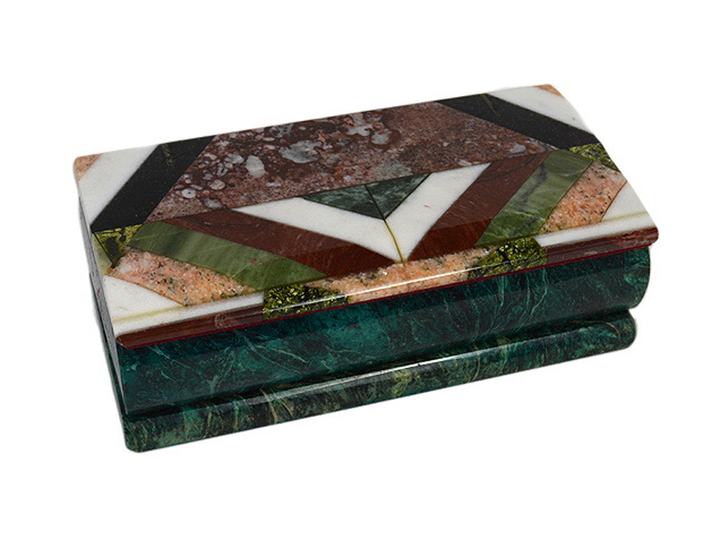 Ларец Мозайка, змеевик, зеркало, бархат, 145x70x50 мм