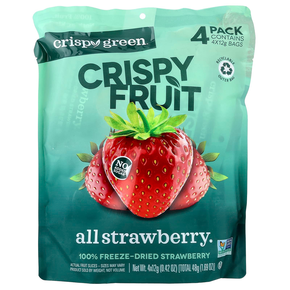 Crispy Green, Crispy Fruit, со вкусом клубники, 4 пакетика по 12 г (0,42 унции)
