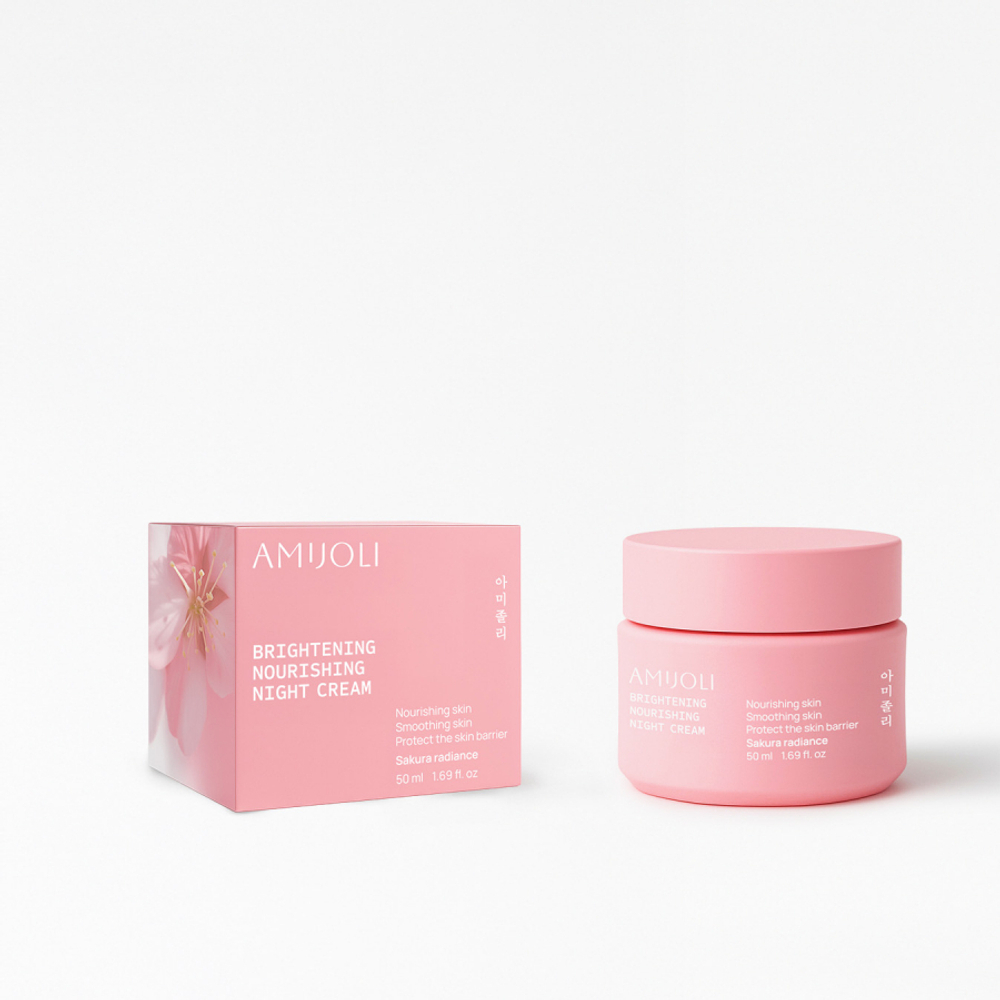 AMIJOLI Brightening Nourishing Night Cream Sakura Radiance Ночной питательный крем для лица с экстрактом сакуры и транексамовой кислотой для выравнивания тона кожи 50мл