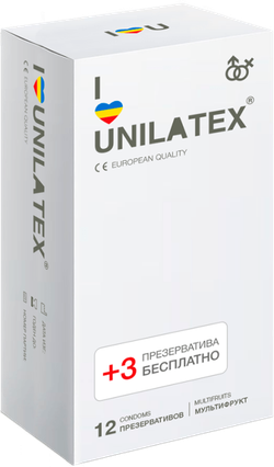 Unilatex Multifruits 12 шт+3 шт презервативы гладкие №12 фруктовые