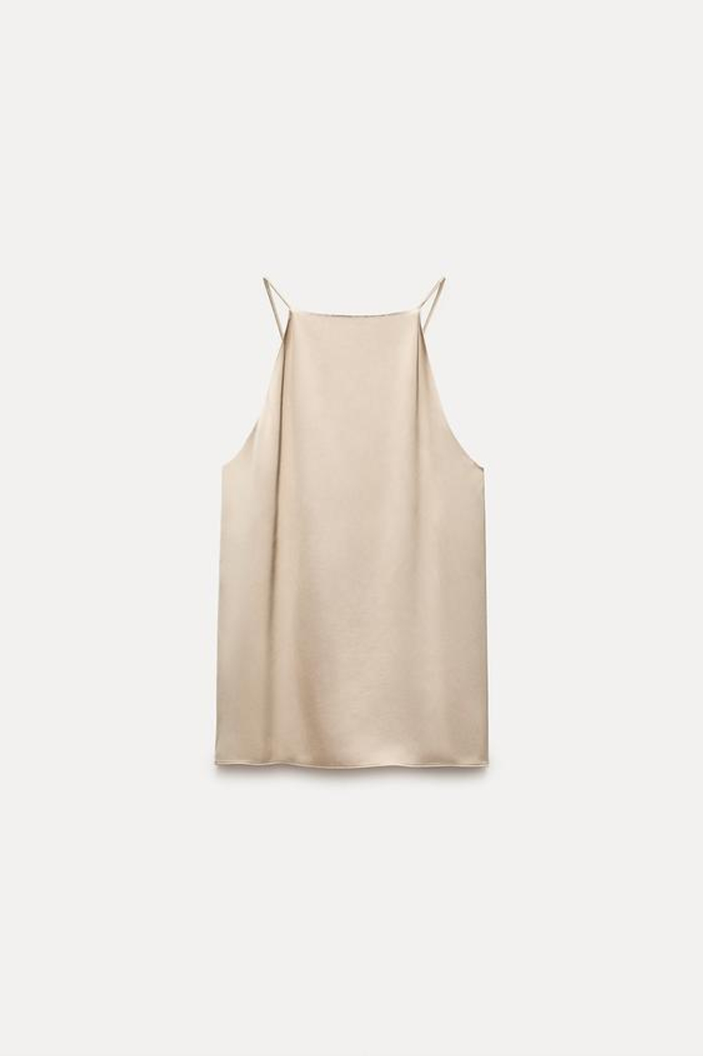 ZARA АТЛАСНЫЙ ТОП С ГОРЛОВИНОЙ ХАЛТЕР — ZW COLLECTION, БЕЖЕВЫЙ