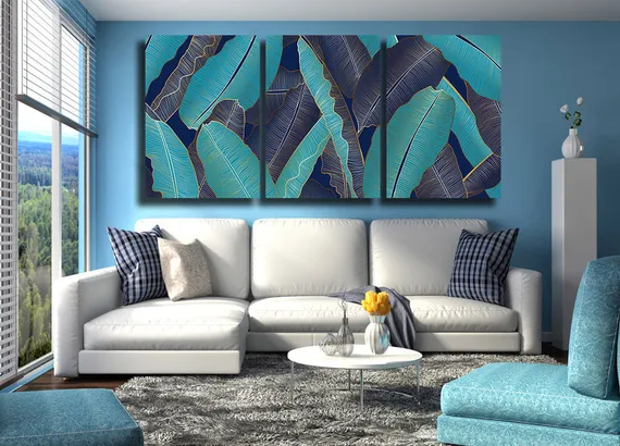 Модульная картина "Тропические зеленые листья"