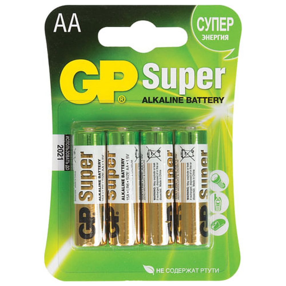 Батарейки ДЖИ ПИ Супер AA (LR6) 4 шт. на блистере