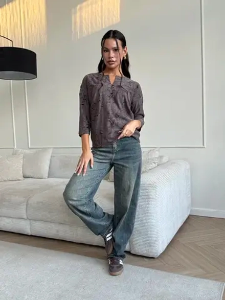 Блузка нарядная трикотажная офисная рукав 3 4