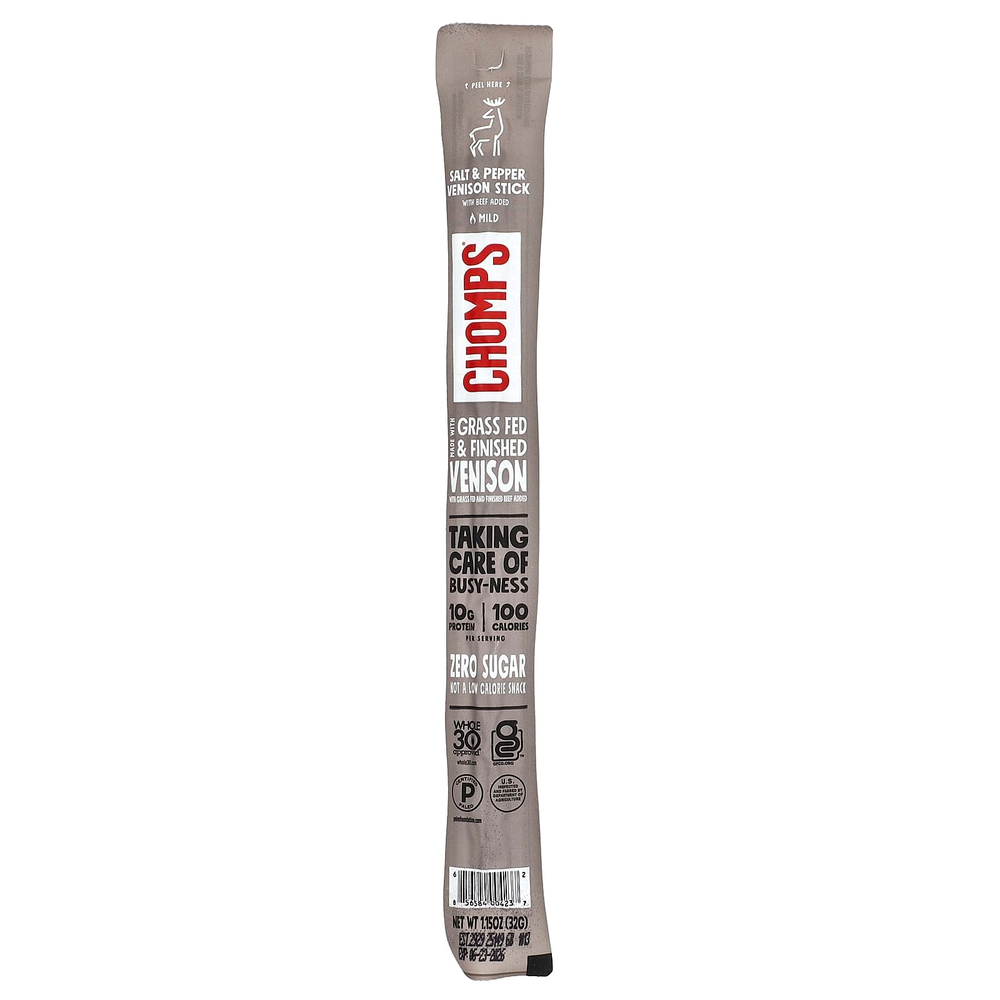 Chomps, Venison Sticks, Mild, Salt & Pepper, 10 Pack, 1.15 oz (32 g)