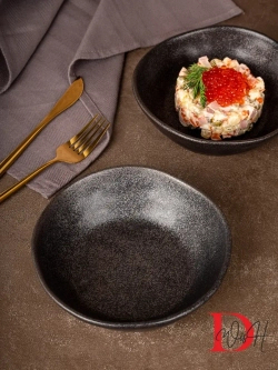 Набор из 4 тарелок мятый фарфор черная глубокая 1300 мл