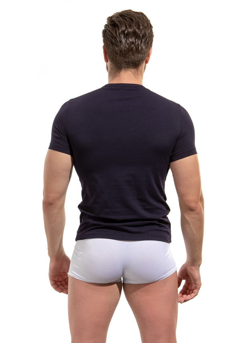 Мужская хлопковая футболка с V-образным вырезом горловины (Размер: XL) (Цвет: грязно-синий)