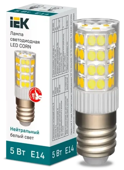 Лампа светодиодная CORN капсула 5Вт 230В 4000К керамика E14 IEK