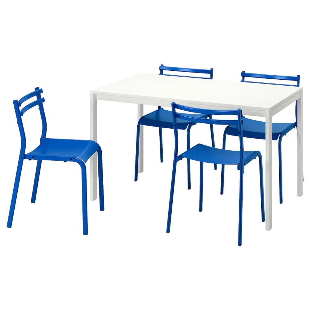 Стол и 4 стула- MELLTORP/KÄTTIL IKEA/МЕЛЛЬТОР/GENESÖN, 125 см, белый/синий
