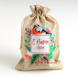 Мешочек подарочный новогодний с термонаклейкой 20х30 см