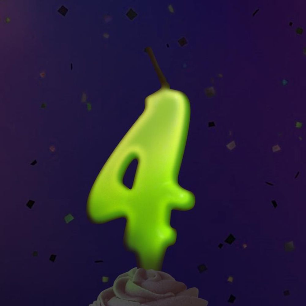 Свеча Цифра, 4 Люминесцентная, Флуор, 8 см, 1 шт.