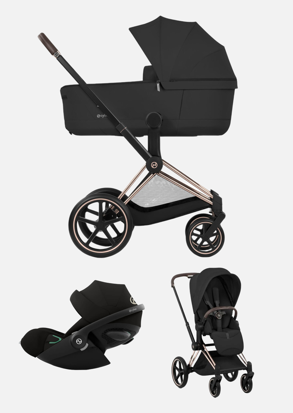 Cybex Priam 5 Style, в цвете Sepia Black (шасси Rose Gold) + автокресло Cybex Cloud G3