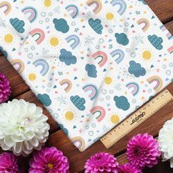 Ткань поплин детский принт с облачками