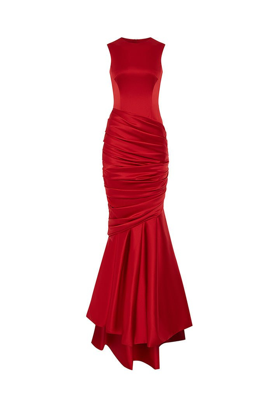 Платье макси из атласа со шлейфом