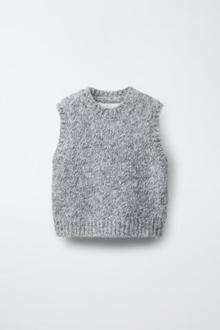 ZARA ТРИКОТАЖНЫЙ ЖИЛЕТ, СЕРЫЙ МЕЛАНЖ