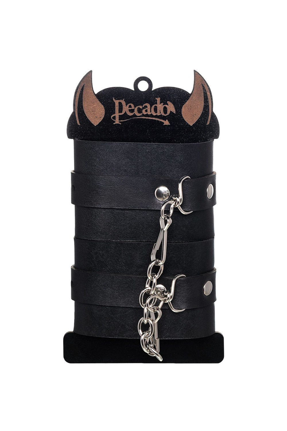 Черные однослойные наручники из натуральной кожи с цепочкой (Цвет: черный)