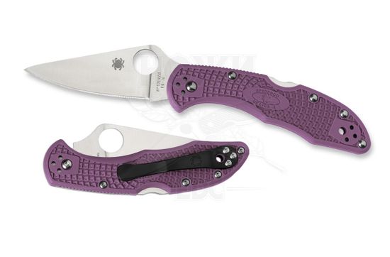 Складной нож Spyderco Delica Flat Ground Purple C11FPPR c клинком из стали VG-10, рукоять FRN