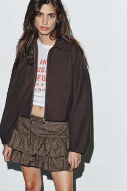 ZARA МЯГКИЙ БОМБЕР НА МОЛНИИ, КОРИЧНЕВЫЙ