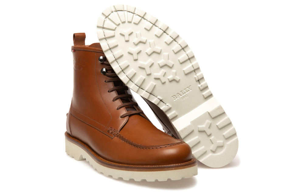 BALLY Nokor Short Mid Calf Combat Boots Men"s Brown