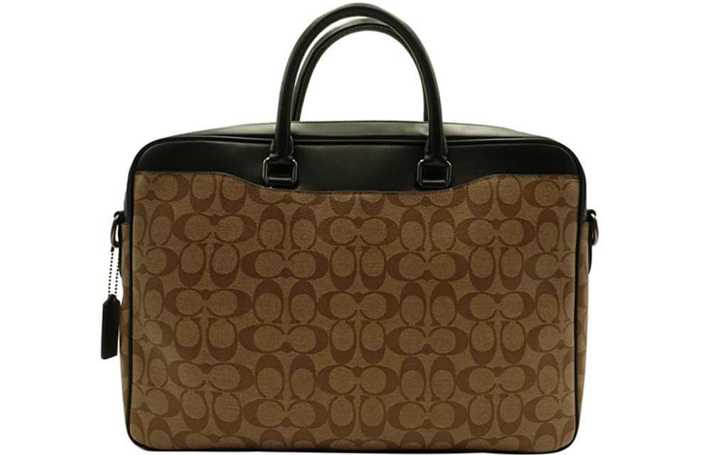 COACH Beckett Coated Canvas With Calfskin Briefcase Large Men"s Dark Khaki & Black