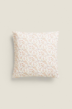 ZARA HOME ХЛОПКОВЫЙ ЧЕХОЛ ДЛЯ ДЕКОРАТИВНОЙ ПОДУШКИ С ЦВЕТОЧНЫМ УЗОРОМ, ЭКРЮ